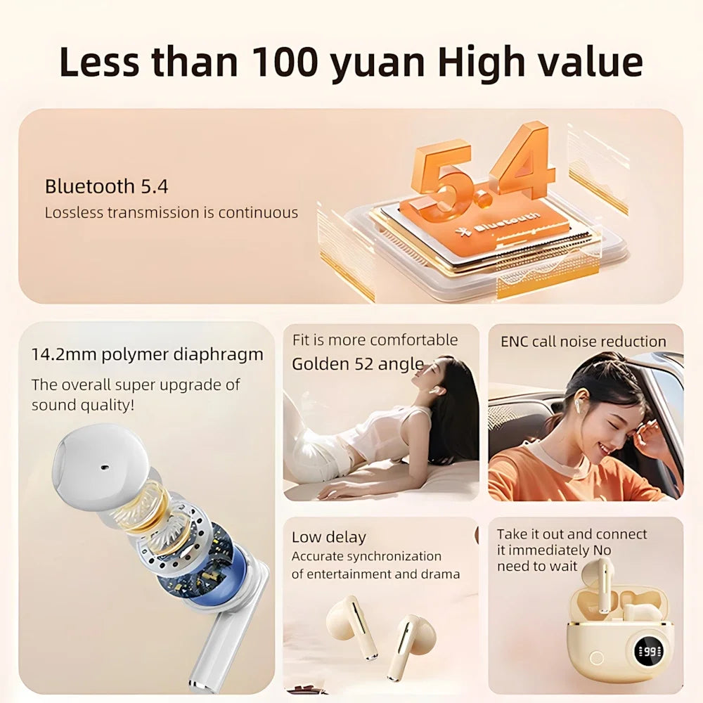 Bluetooth 5.3 Wireless Earbuds LED Display Binaural Waterproof Noise Reduction Earphone