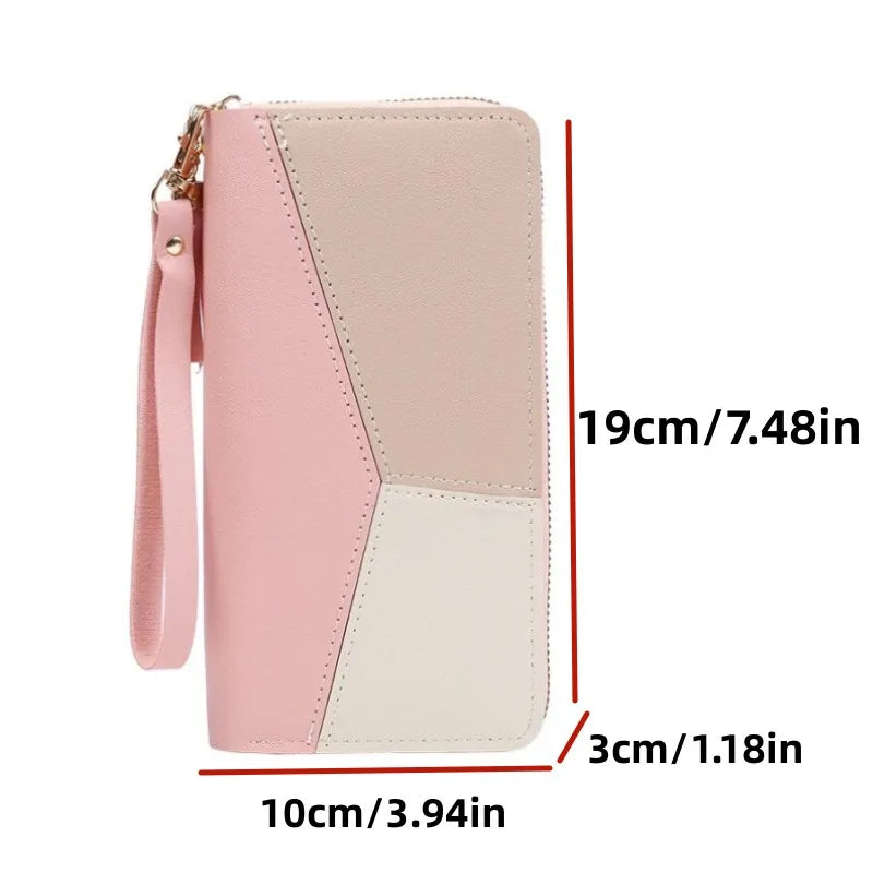 Long Wallet Tote for Women – PU Leather Zipper Wallet with Chain Detail