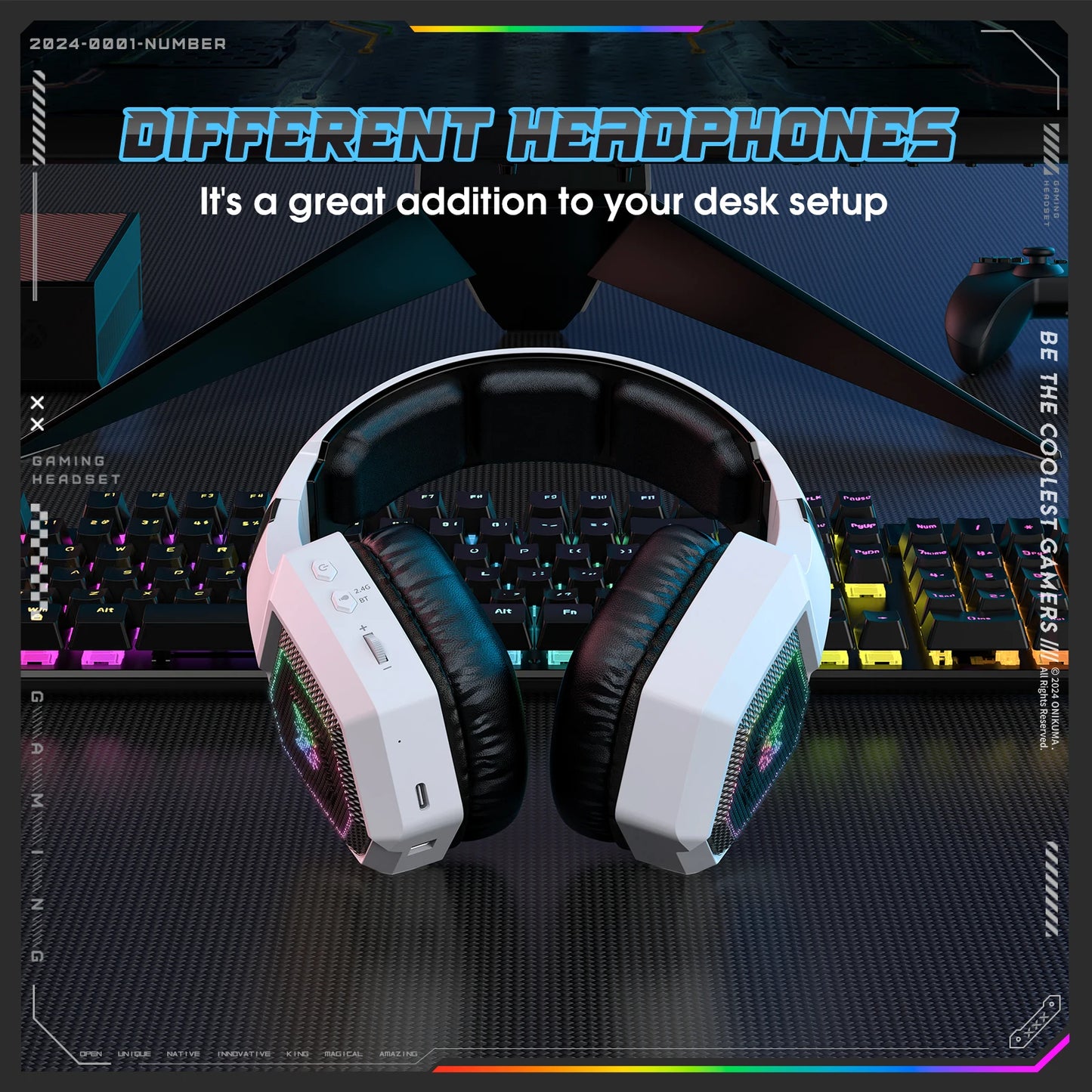ONIKUMA Pro Tri-Mode Gaming Headset – 2.4GHz Wireless & Bluetooth 5.3, Detachable Mic, Multi-Platform Compatible