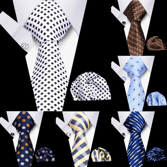 Luxury Necktie Handcraft Cufflinks 3 Pcs Business Wedding Suit Accessories