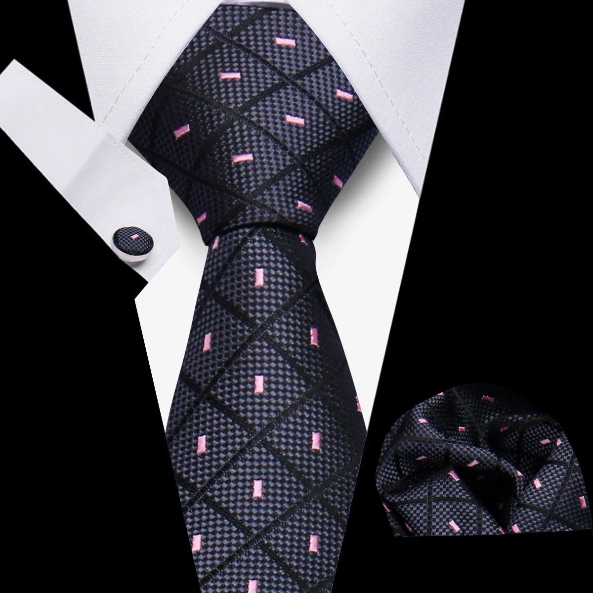 Luxury Necktie Handcraft Cufflinks 3 Pcs Business Wedding Suit Accessories