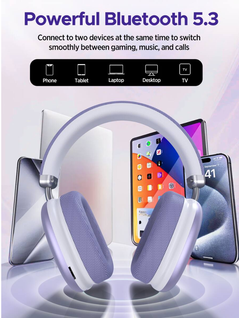 Over-Ear Bluetooth Headphones: 40mm Bass Driver, Bluetooth 5.3 Dual-Mode, 40hr Battery, Comfort Fi