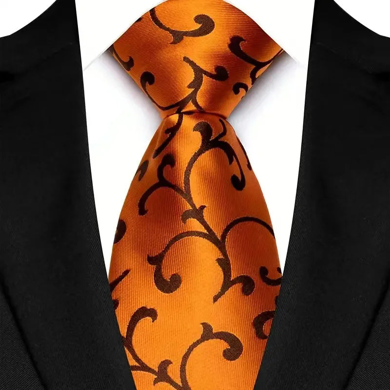 Luxury 8CM Orange Color Neck Tie For Party Jacquard Neckties Adult Brown Neck Ties