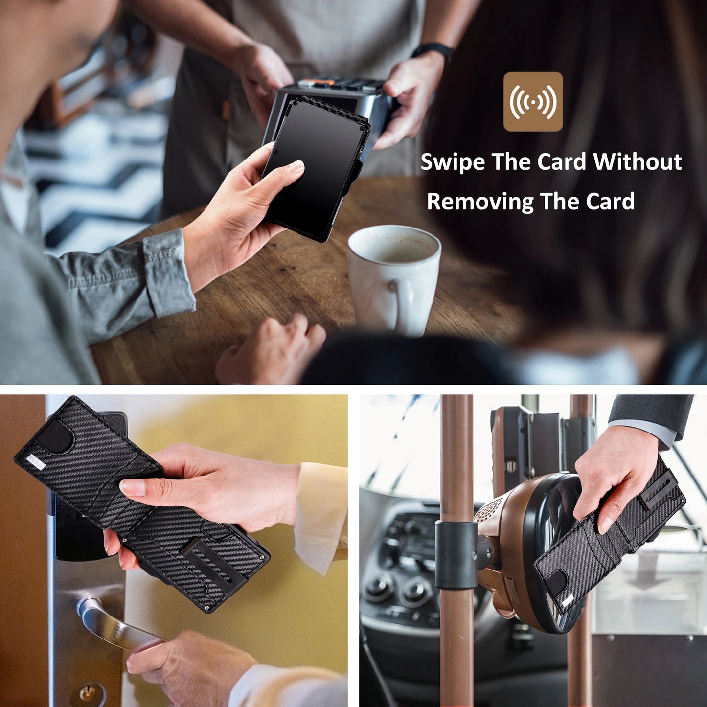 Minimalist Smart Wallet for Men: RFID Blocking Pop-Up Card Holder, Slim Carbon Fiber Leather Bifold with Money Clip & ID Window (Holds 9-13 Cards)