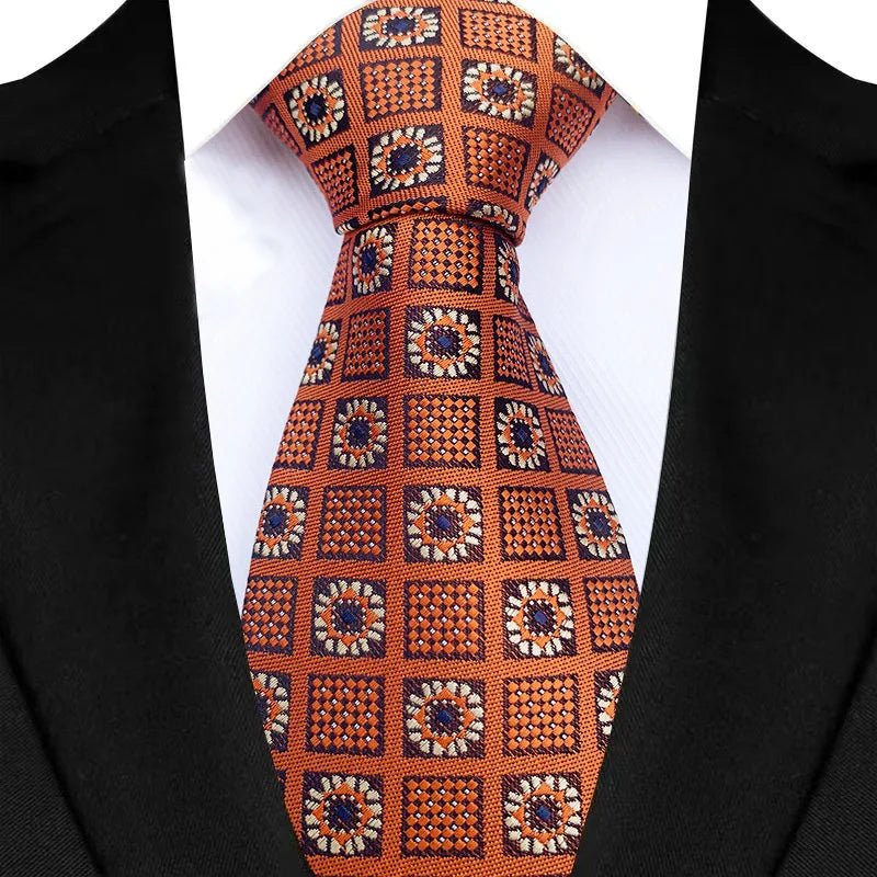 Luxury 8CM Orange Color Neck Tie For Party Jacquard Neckties Adult Brown Neck Ties