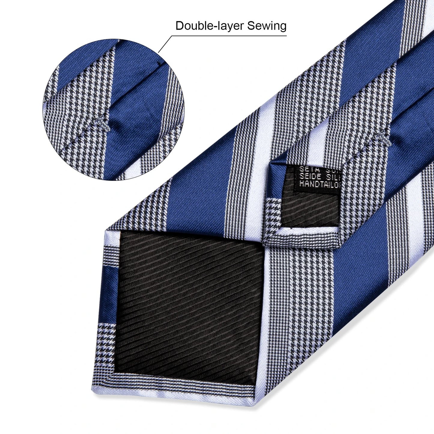 Men’s Luxury Blue Striped Tie Set – 8cm Necktie with Matching Pocket Square & Cufflinks