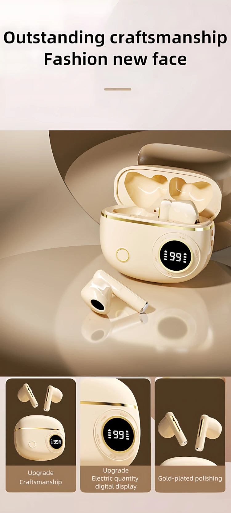 Bluetooth 5.3 Wireless Earbuds LED Display Binaural Waterproof Noise Reduction Earphone