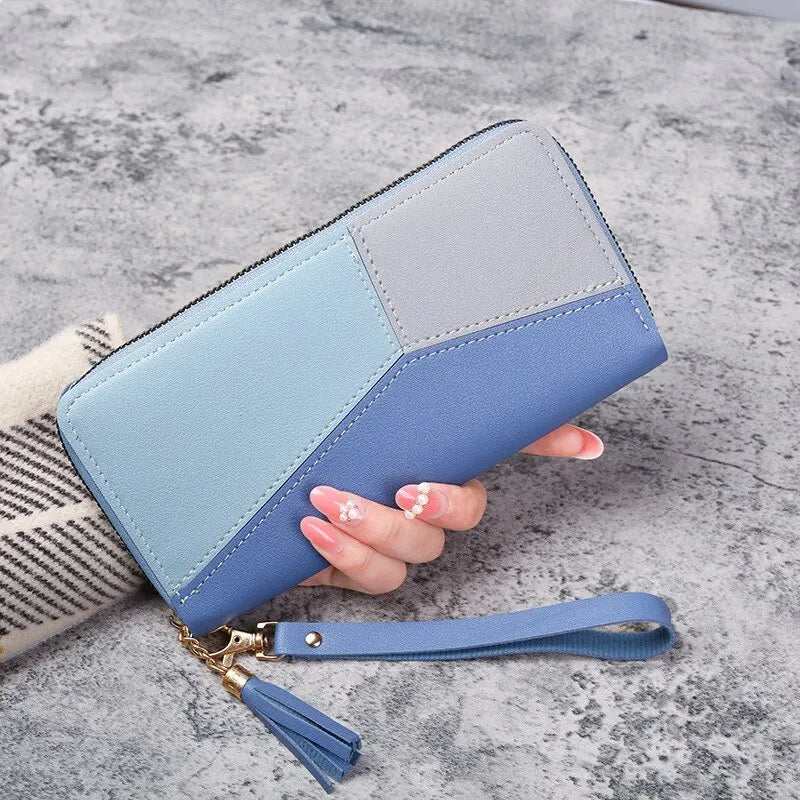 Long Wallet Tote for Women – PU Leather Zipper Wallet with Chain Detail