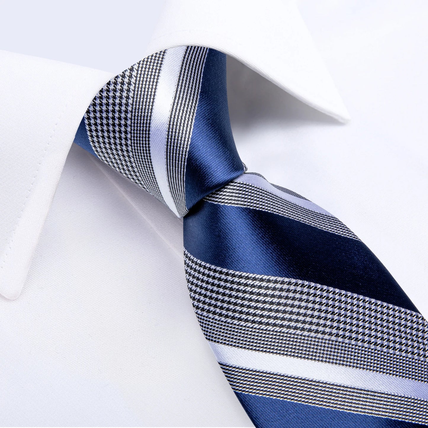Men’s Luxury Blue Striped Tie Set – 8cm Necktie with Matching Pocket Square & Cufflinks