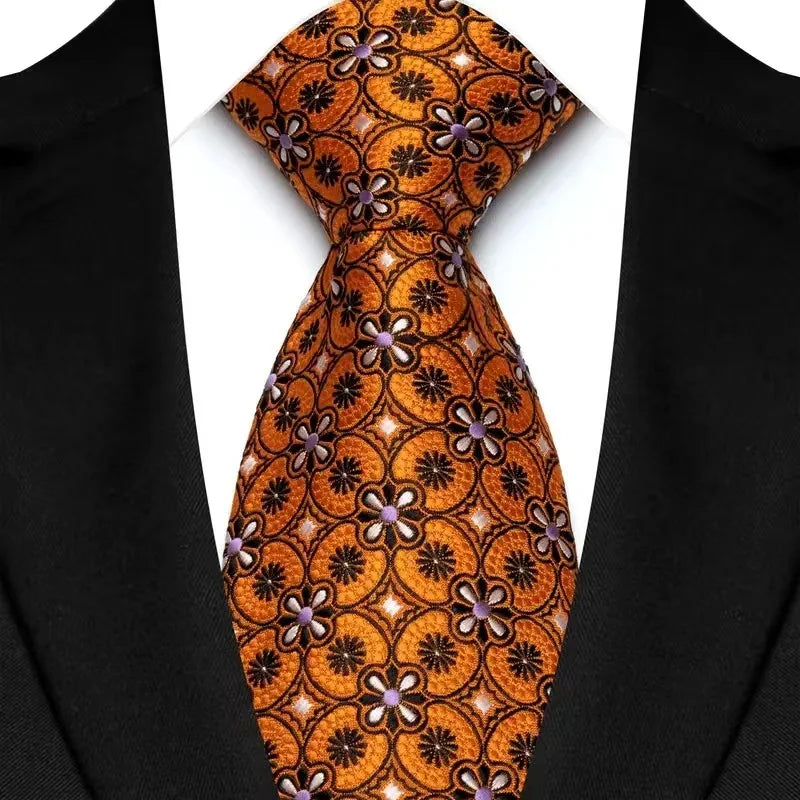 Luxury 8CM Orange Color Neck Tie For Party Jacquard Neckties Adult Brown Neck Ties