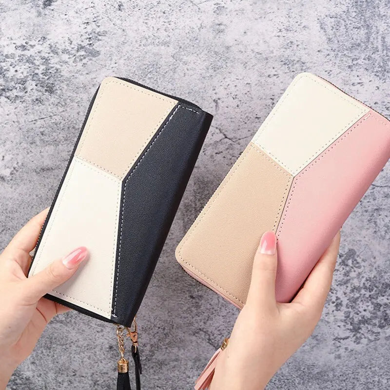 Long Wallet Tote for Women – PU Leather Zipper Wallet with Chain Detail