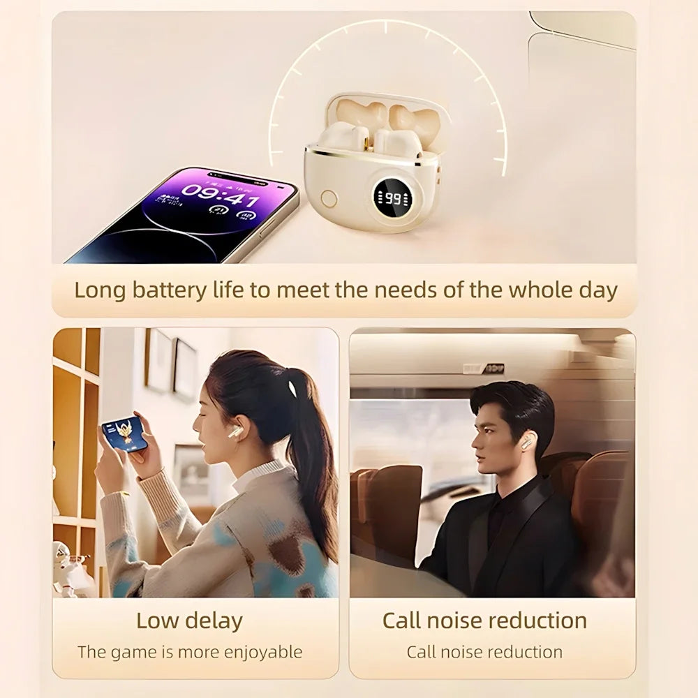 Bluetooth 5.3 Wireless Earbuds LED Display Binaural Waterproof Noise Reduction Earphone