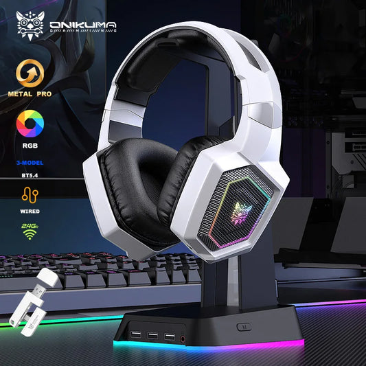 ONIKUMA Pro Tri-Mode Gaming Headset – 2.4GHz Wireless & Bluetooth 5.3, Detachable Mic, Multi-Platform Compatible
