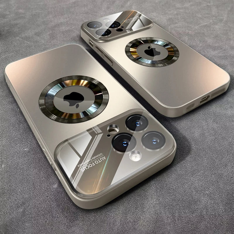 Luxury Titanium Metallic Magnetic Case for iPhone (MagSafe Compatible) – Shockproof Full Camera Lens Protection & Wireless Charging Cover