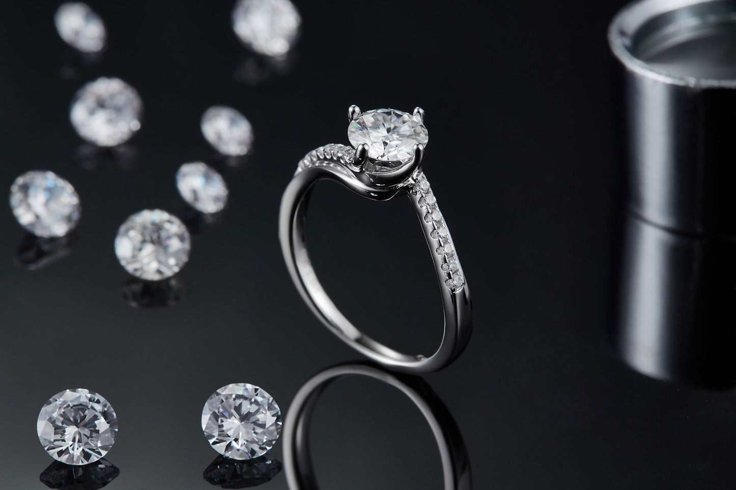 1-carat Luxury  Silver Ring Set With Top-quality Moissanite D Color VVS, S925 Silver Plated Platinum