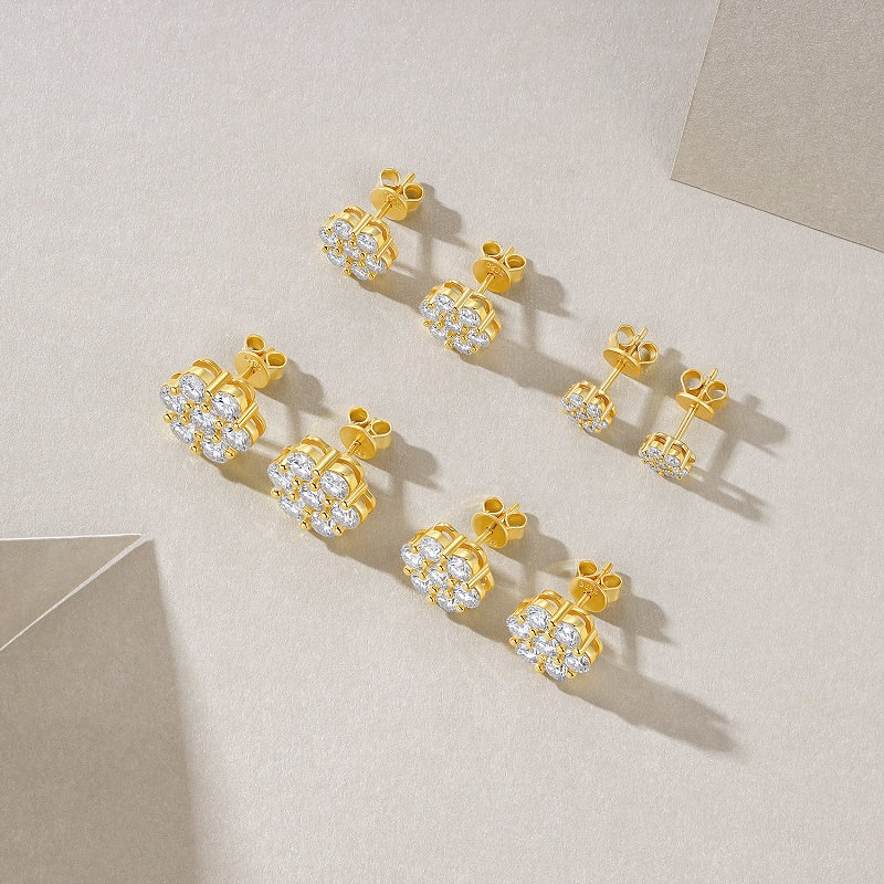 Luxury Silver Stud Earrings Set With Top-quality Moissanite , S925 Silver Electroplated Gold