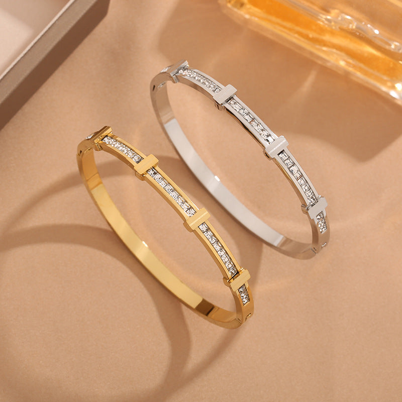 Rhinestone Bracelet Simple Zircon Double Layer Geometric Open Bracelet Jewelry