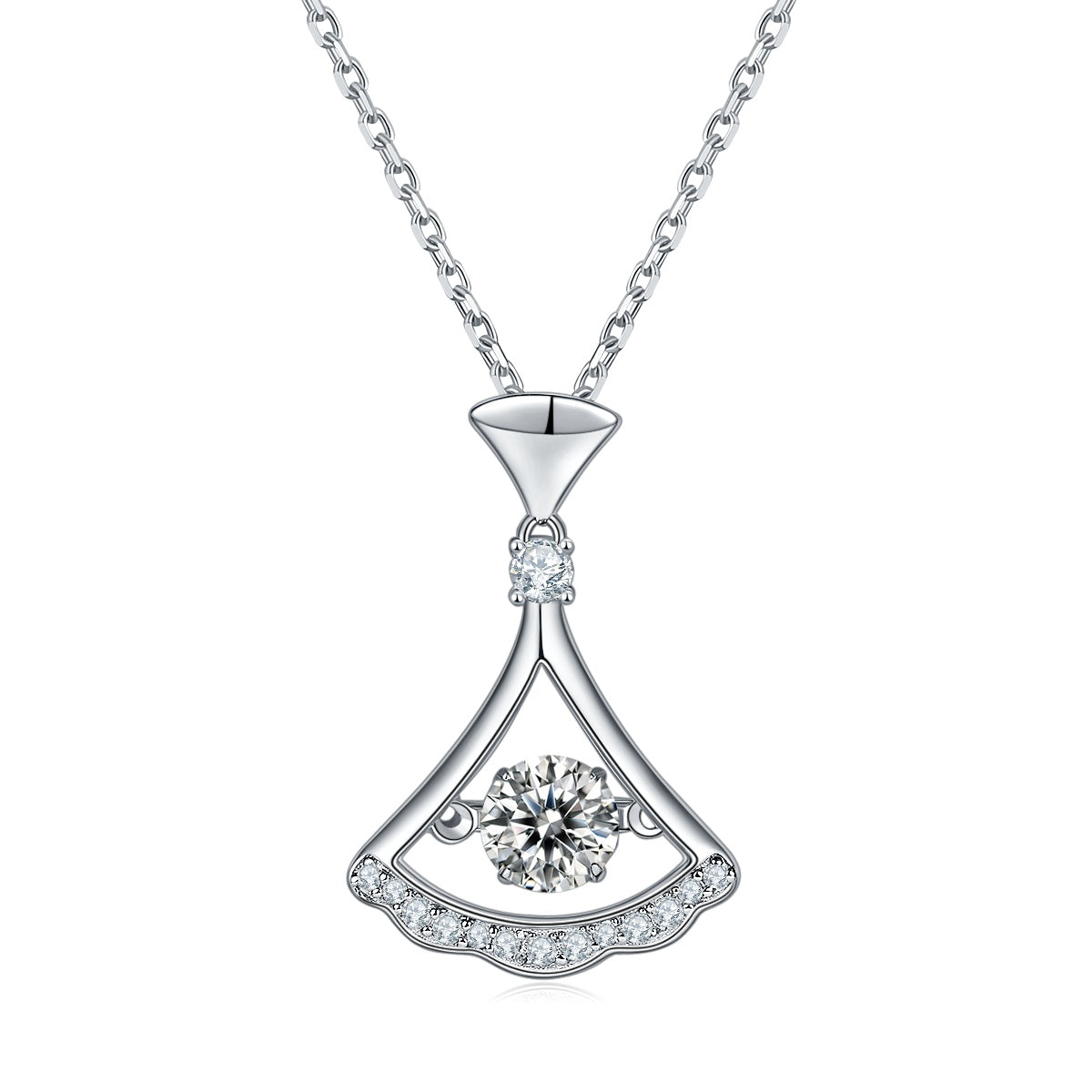 "Dancing Stone" Moissanite Skirt Necklace in S925 Sterling Silver | D Color VVS Platinum Plated Pendant