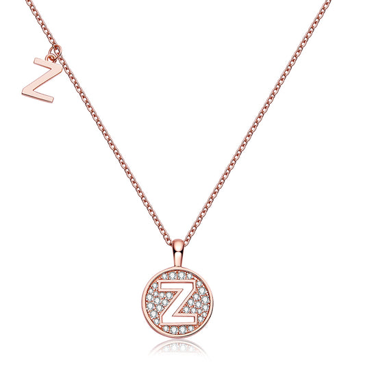 Luxury Initial Letter Necklace Pendant – Z , S925 Silver Rose Gold Plated with Top-Quality Brilliant Moissanite