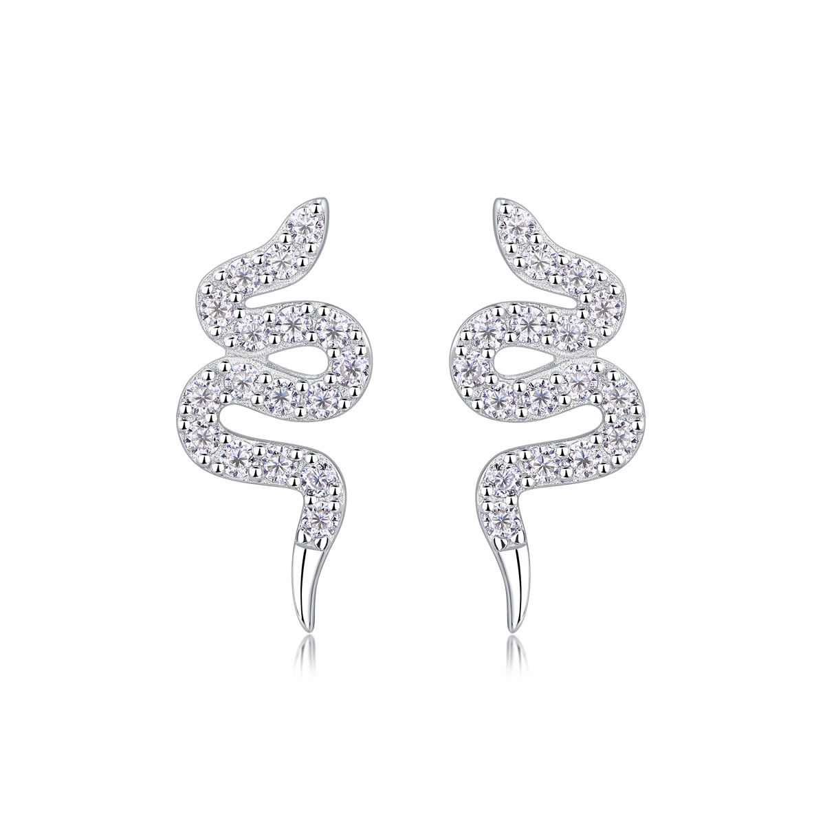 Silver Snake Entwined - Set With Top-quality Moissanite Luxury Silver Stud Earrings S925, Silver-plated Platinum