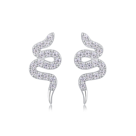 Silver Snake Entwined - Set With Top-quality Moissanite Luxury Silver Stud Earrings S925, Silver-plated Platinum
