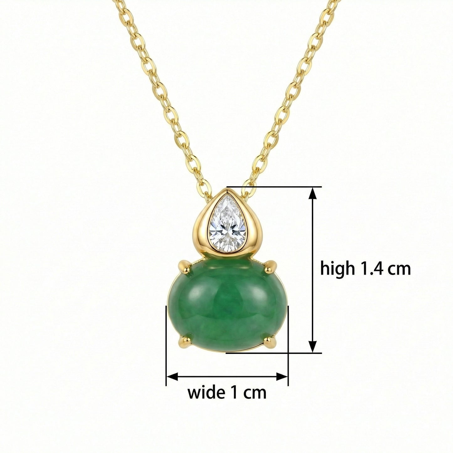 925 Sterling Silver Pear-Shaped Diamond and Green Jadeite Cabochon Necklace Pendant