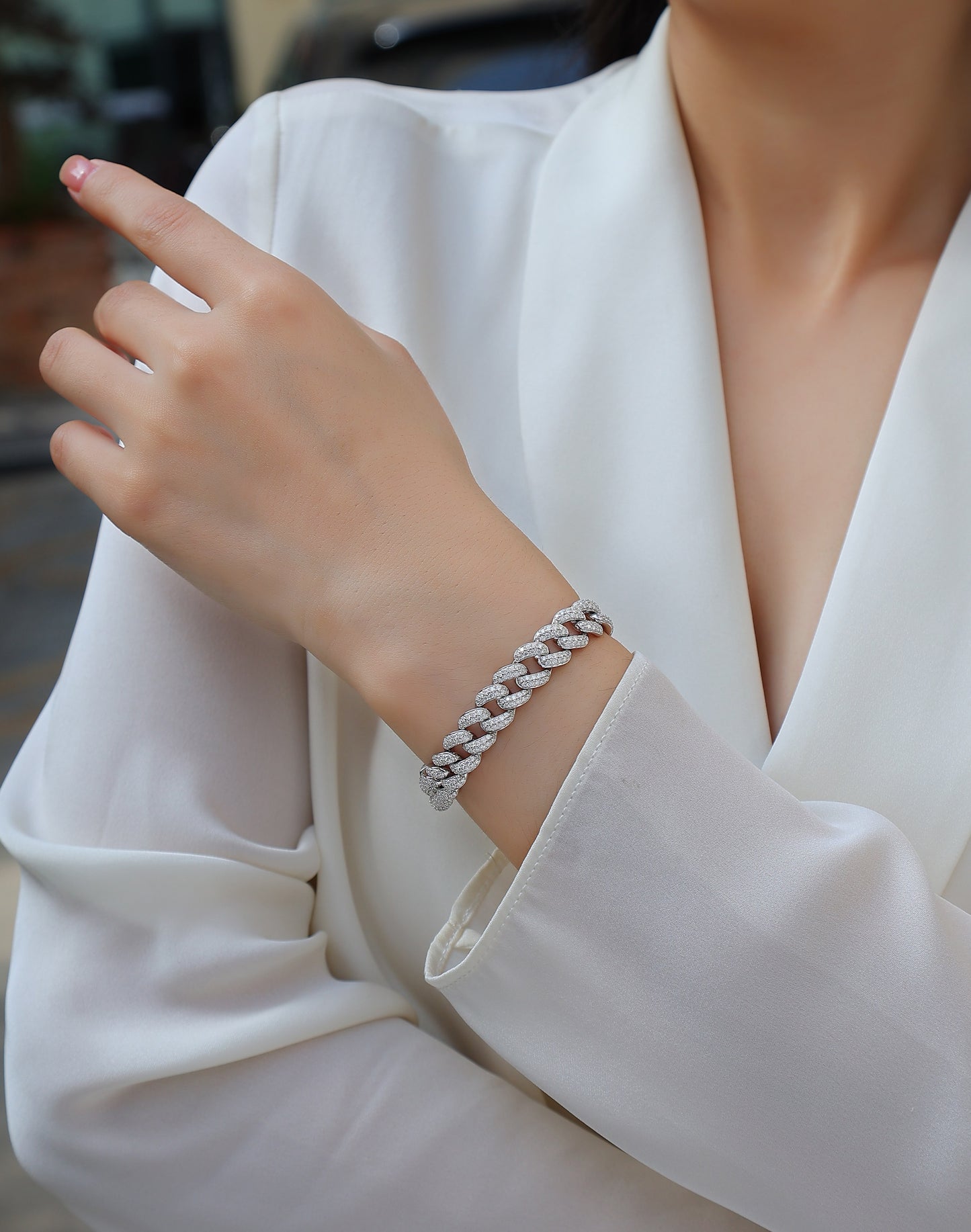 Red Glow Orange Light - Luxury Silver Bracelet Set With Top-quality Moissanite, S925 Silver Plated Platinum