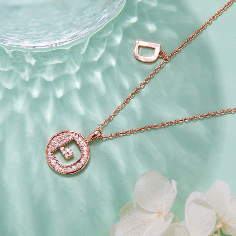 Luxury Initial Letter Necklace Pendant – D , S925 Silver Rose Gold Plated with Top-Quality Brilliant Moissanite