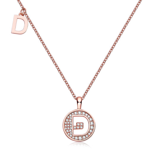Luxury Initial Letter Necklace Pendant – D , S925 Silver Rose Gold Plated with Top-Quality Brilliant Moissanite