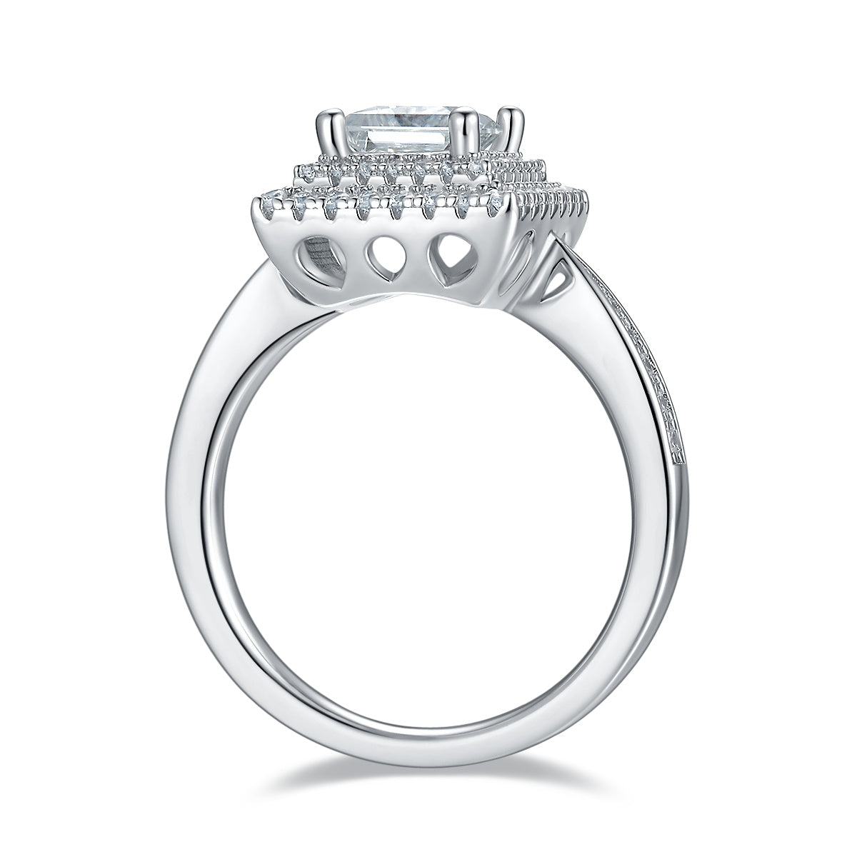 Luxury Silver Ring Square Moissanite Set With Top-quality Moissanite, S925 Silver Electroplated With Platinum