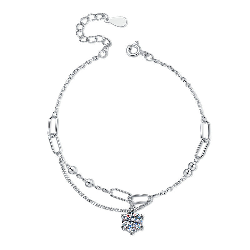 S925 Sterling Silver Moissanite Link Chain Bracelet for Women