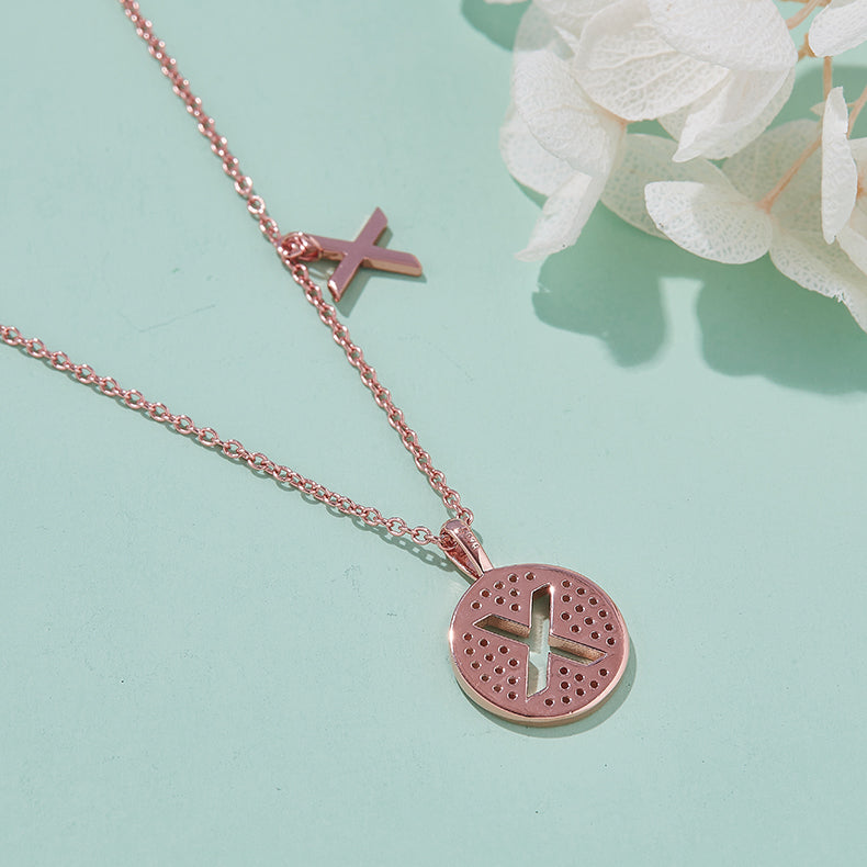 Luxury Initial Letter Necklace Pendant – X , S925 Silver Rose Gold Plated with Top-Quality Brilliant Moissanite