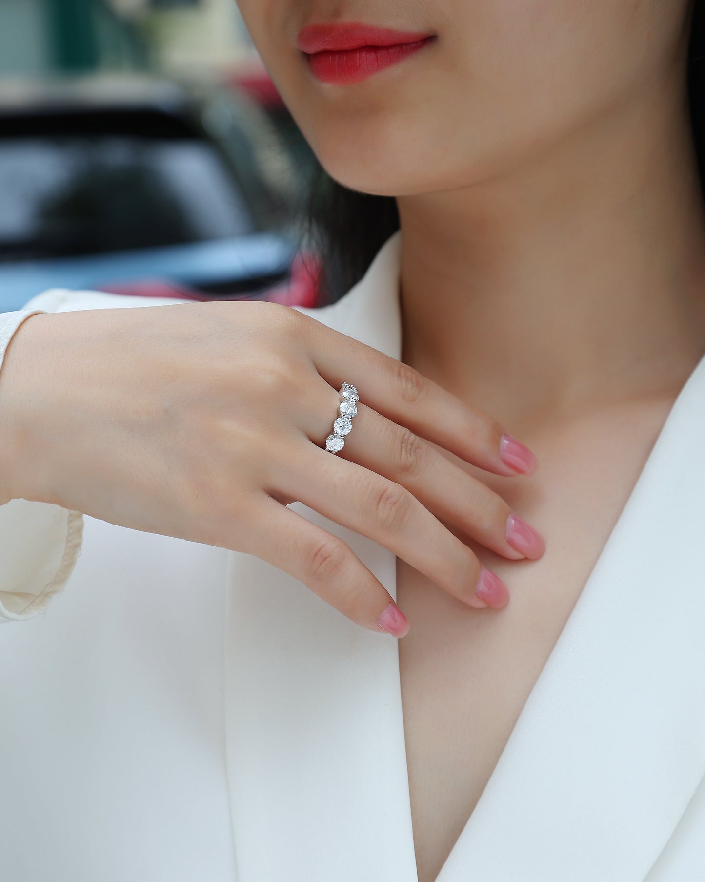 Luxury Silver Ring Set With Top-quality Moissanite D Color VVS , S925 Silver Plated With Platinum