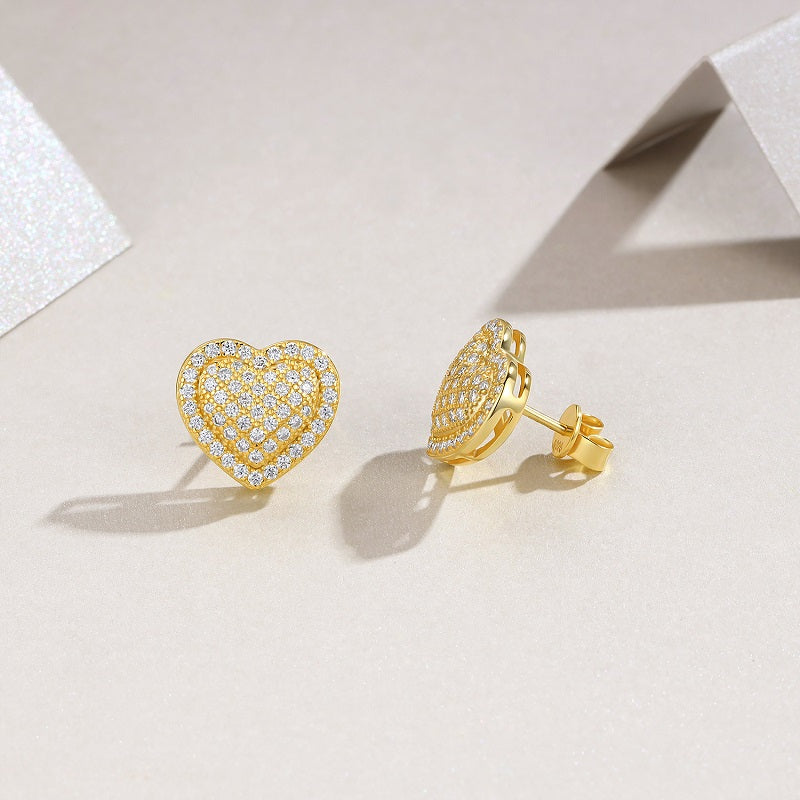 Luxury Silver Stud Earrings Set With Top-quality Moissanite ,S925 Silver Electroplated Gold