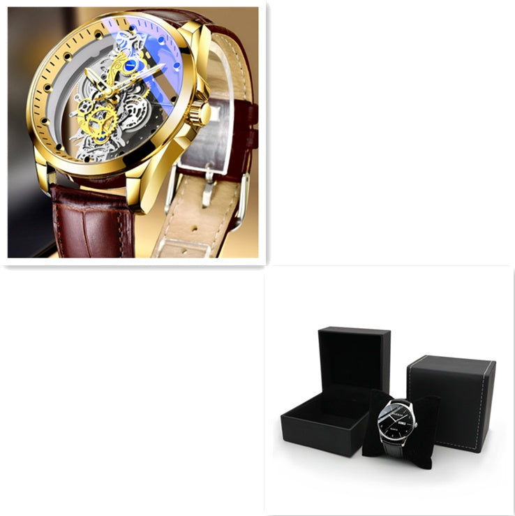 Luxurious Gold Plated Skeleton Quartz Watch for Men