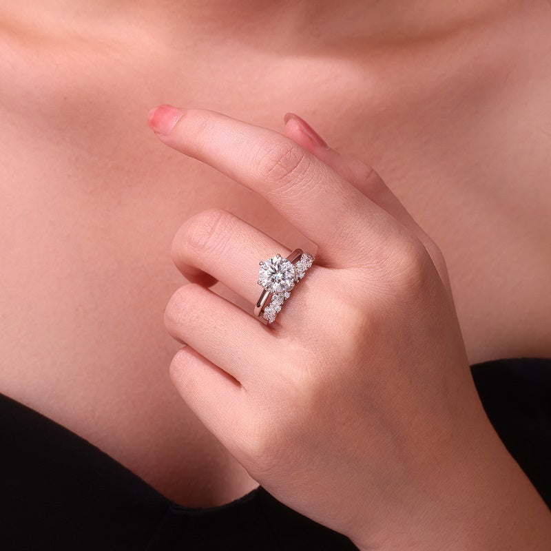 3-carat Double Rings Set With Top-quality Moissanite ,  Luxury Silver Ring S925 Silver Electroplated With Gold
