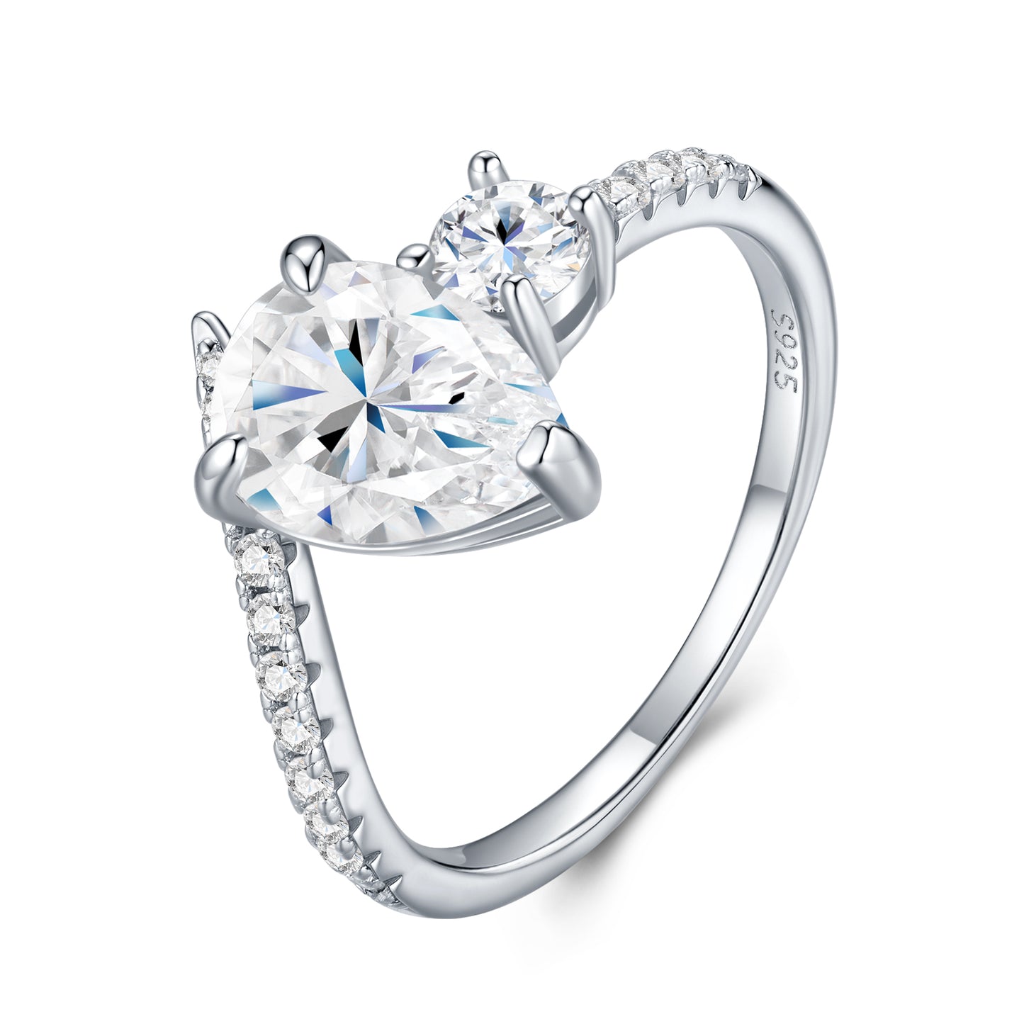 Luxury Silver Ring Set With Top-quality Moissanite D Color VVS ,  Made Of S925 Silver With Electroplated Platinum.