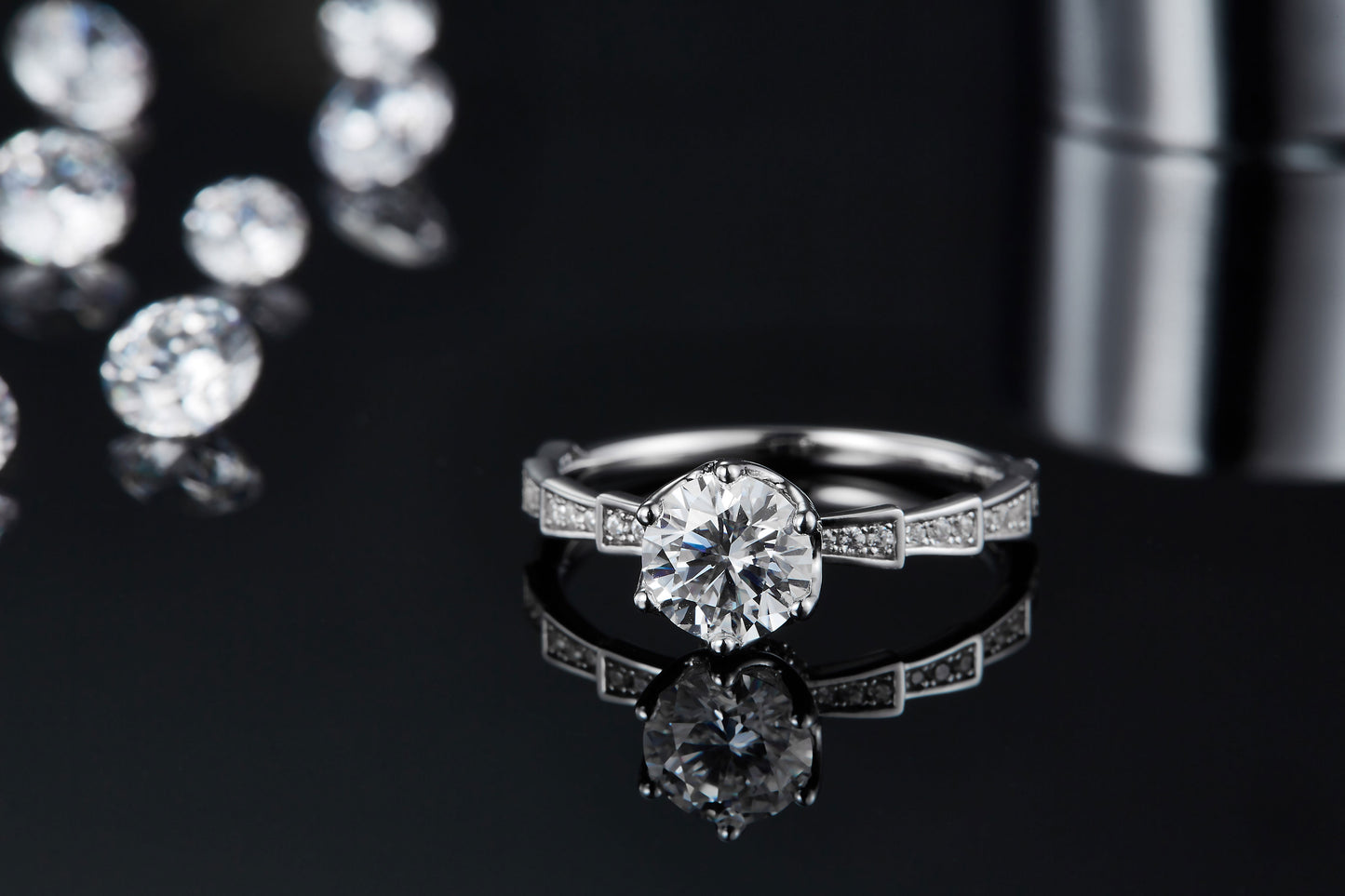 1-carat Luxury Silver Ring Set With Top-quality Moissanite D Color VVS, S925 Silver Plated Platinum