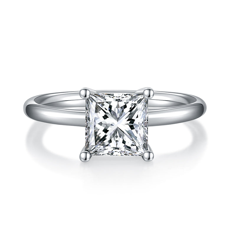 Luxury Silver Ring Square Moissanite Set With Top-quality Moissanite D Color VVS , S925 Silver Electroplated With Platinum