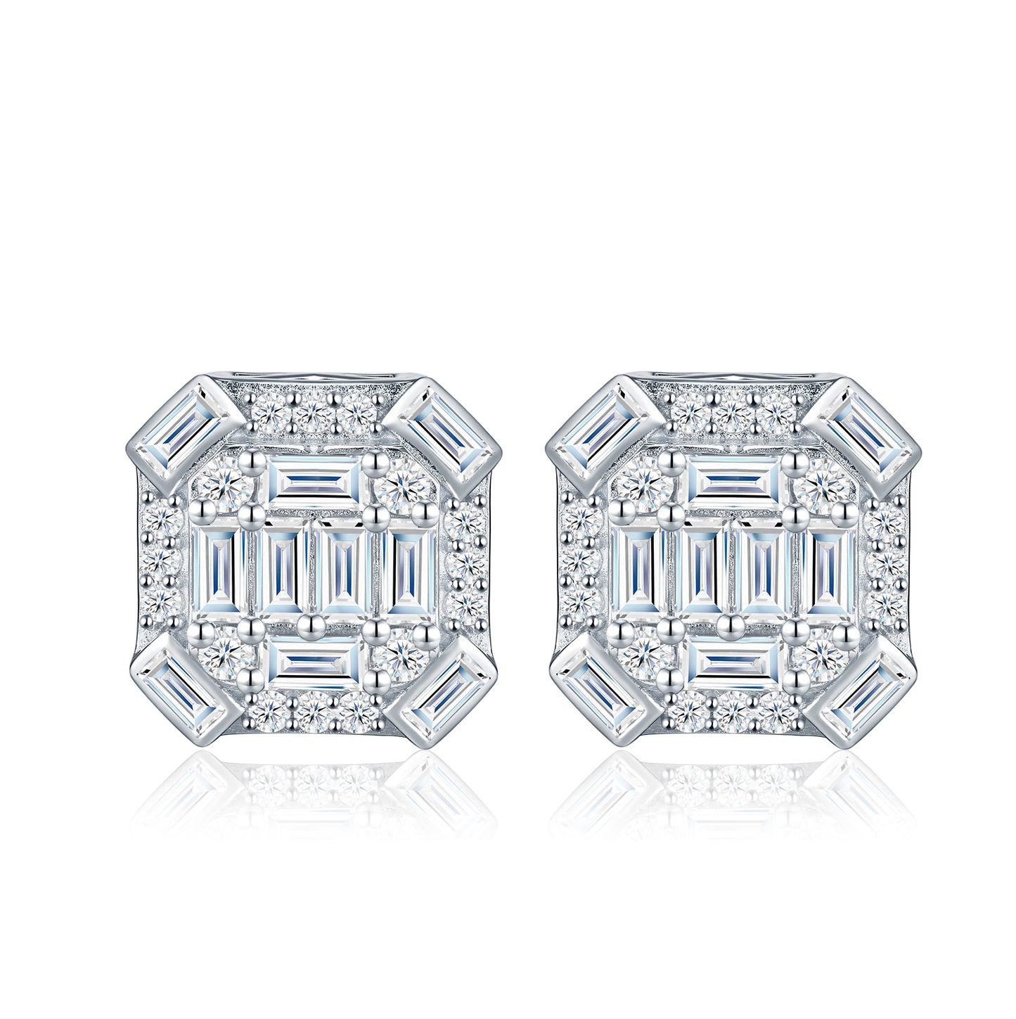 Luxury Silver Earrings Engraved With Top-quality Moissanite, Made Of S925 Silver With Electroplated Platinum.