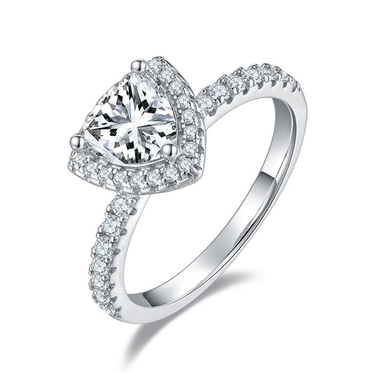Luxury Silver Ring S925 Triangular Moissanite Set With Top-quality Moissanite D Color VVS , Silver Electroplated With Platinum