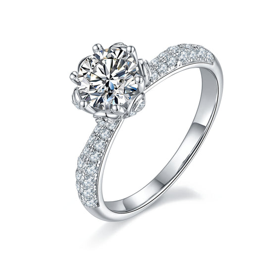 1-carat Luxury And Fashionable Light Luxury Jewelry Silver Ring Set With Top-quality Moissanite, S925 Silver Plated Platinum