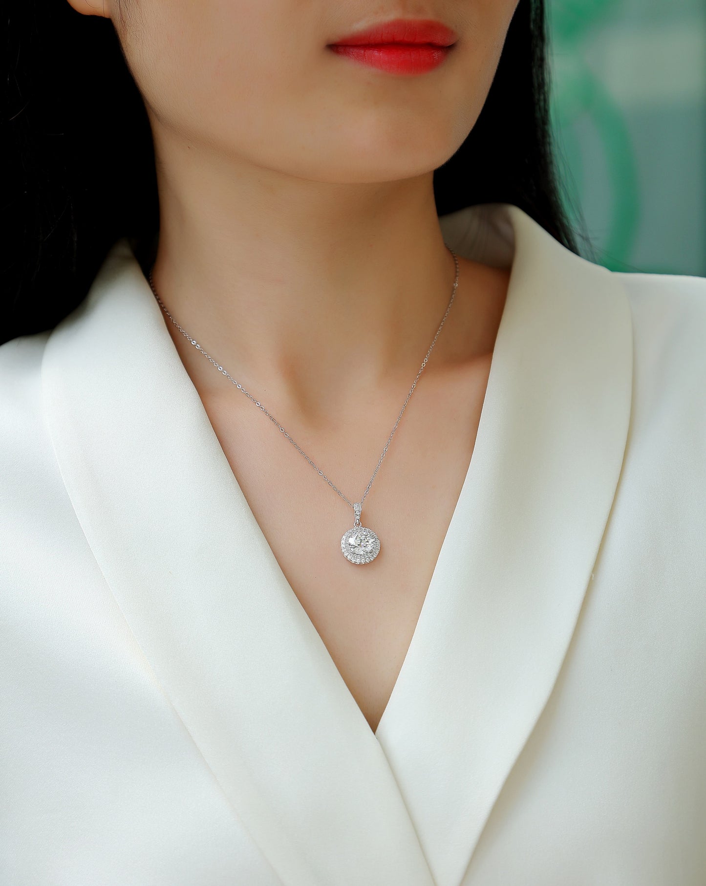 Sweetheart Halo - Luxury Silver  Necklace Set With Top-quality Moissanite, S925 Silver Plated Platinum