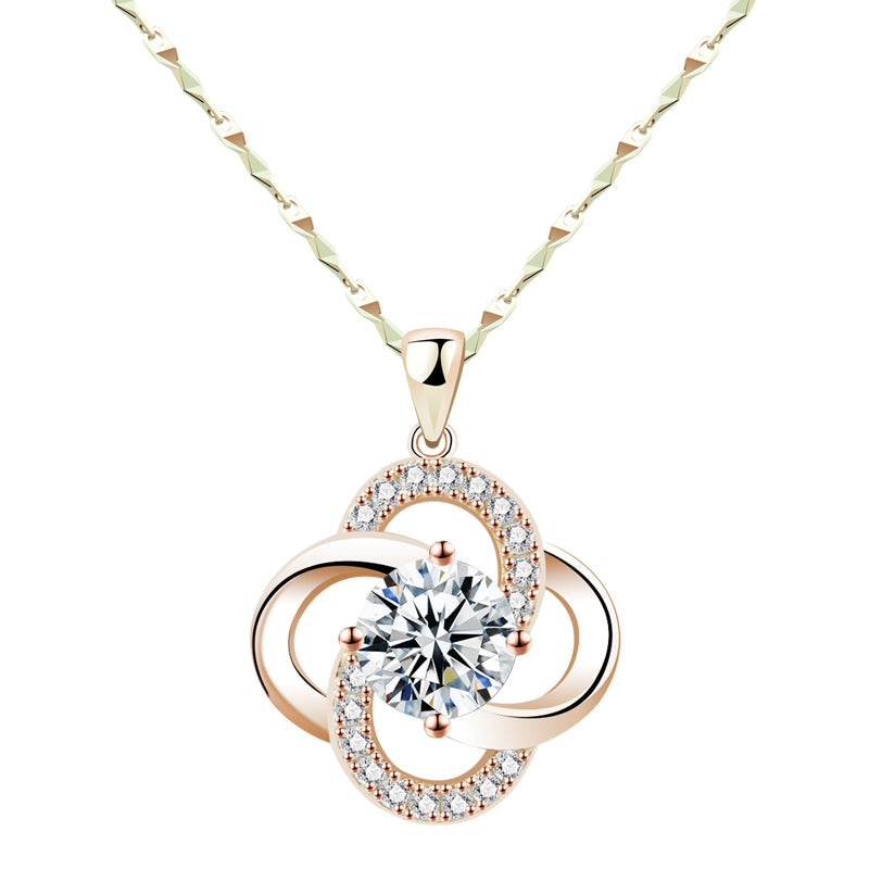 Dainty 18K Gold Plated 925 Sterling Silver Four-Leaf Clover Pendant Necklace with Sparkling Zirconia