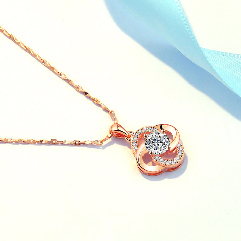 Dainty 18K Gold Plated 925 Sterling Silver Four-Leaf Clover Pendant Necklace with Sparkling Zirconia