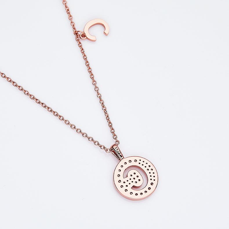 Luxury Initial Letter Necklace Pendant – C , S925 Silver Rose Gold Plated with Top-Quality Brilliant Moissanite