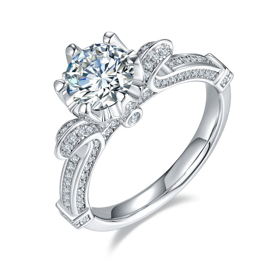 1-carat Luxury Silver Ring Set With Top-quality Moissanite D Color VVS , S925 Silver Plated Platinum
