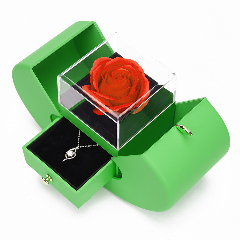Eternal Preserved Real Red Rose and Necklace Gift Box Set