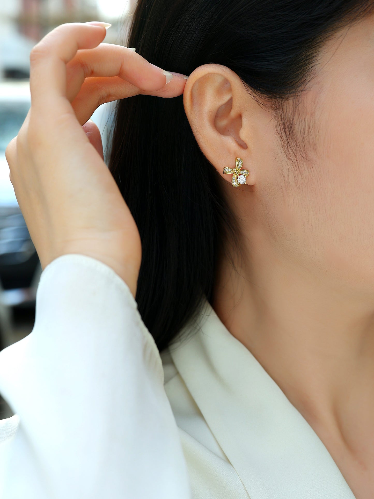 Luxury  Silver Stud Earrings S925 Silver Plated Platinum, Set With Top-quality Moissanite