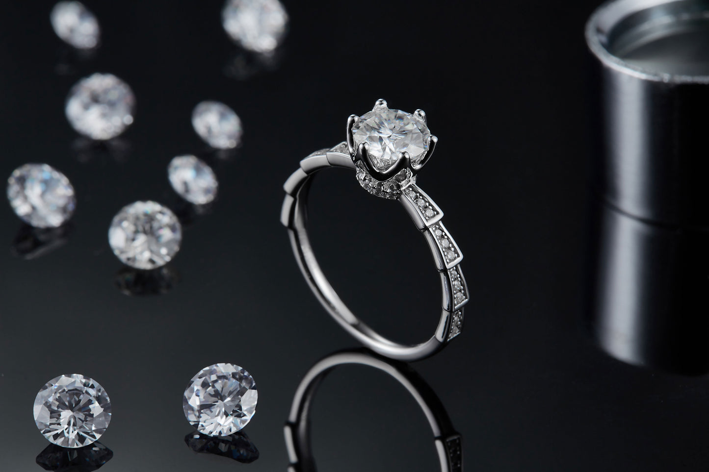 1-carat Luxury Silver Ring Set With Top-quality Moissanite D Color VVS, S925 Silver Plated Platinum